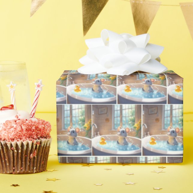 Mouse and Duck In Bubble Bath Wrapping Paper (Birthday Party)