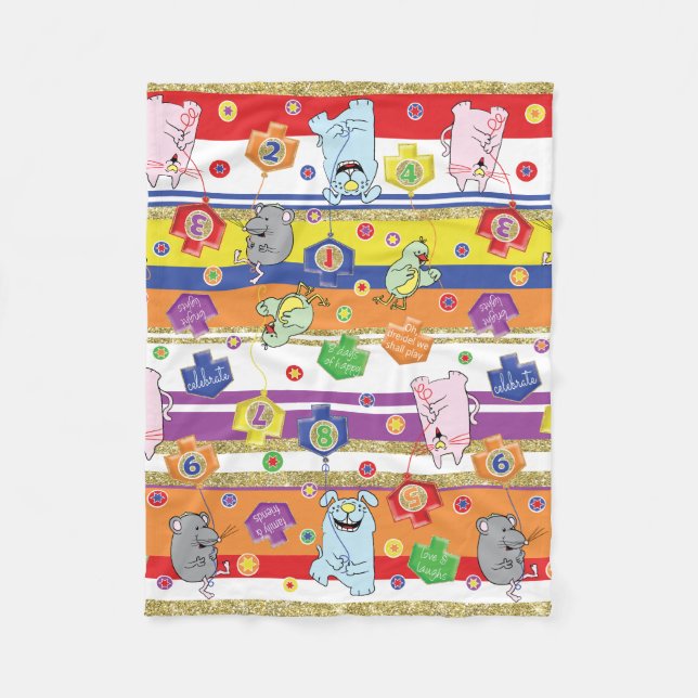 Mouse and Friends Hanukkah Fleece Blanket (Front)