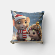 Mouse and Hedgehog Christmas cushion