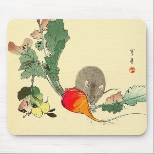 Mouse and Red Radish, Japanese Painting c.1800s Mat