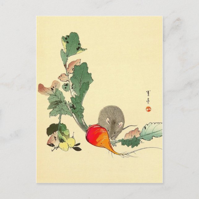 Mouse and Red Radish, Japanese Painting c.1800s Postcard (Front)