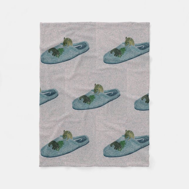 Mouse and Slipper Fleece Blanket (Front)