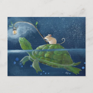 Mouse and Turtle Cute Whimsical Art Postcard