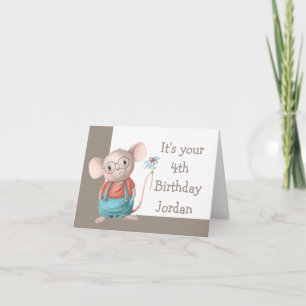 Mouse Animal Cartoon Glasses 4th Birthday Card
