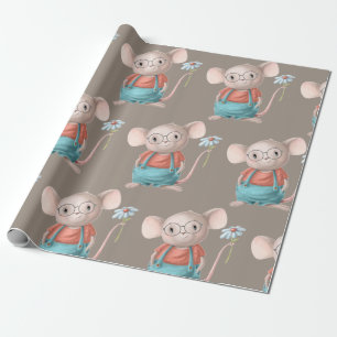 Mouse Animal Cartoon Glasses Birthday Wrapping Paper