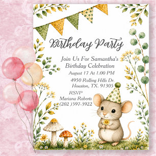 Mouse Animal Gender Neutral Birthday Party Invitation