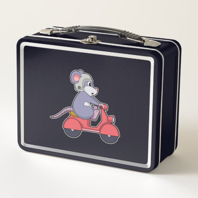 Mouse as Biker with Scooter.PNG Metal Lunch Box (Front)