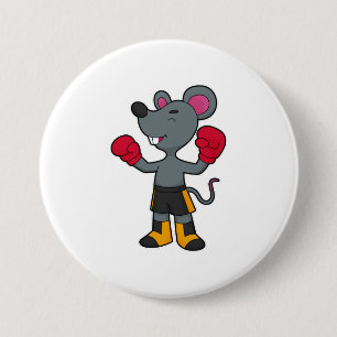 Mouse as Boxer with Boxing gloves 7.5 Cm Round Badge