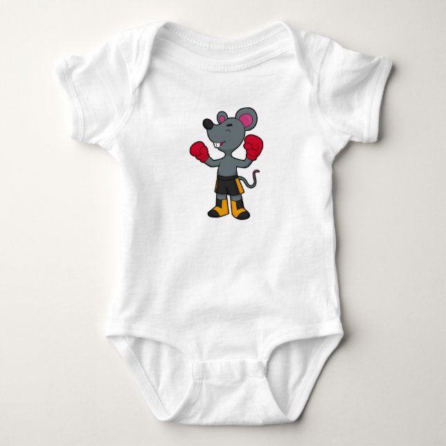 Mouse as Boxer with Boxing gloves Baby Bodysuit (Front)