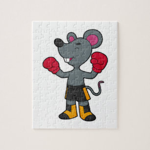 Mouse as Boxer with Boxing gloves Jigsaw Puzzle