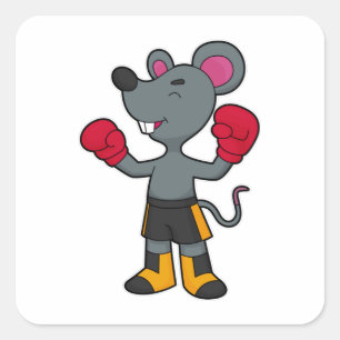 Mouse as Boxer with Boxing gloves Square Sticker