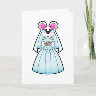 Mouse as Bride with Bunch of flowers Card