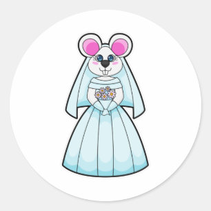 Mouse as Bride with Bunch of flowers Classic Round Sticker