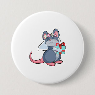 Mouse as Bride with Veil & Gift.PNG 7.5 Cm Round Badge