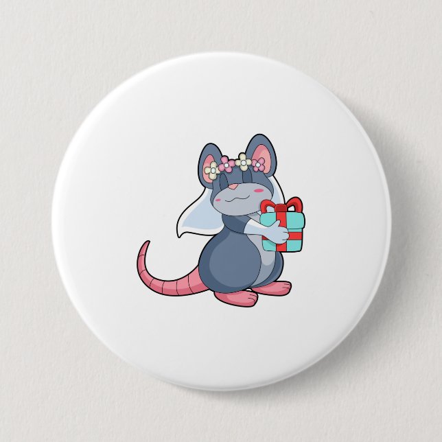 Mouse as Bride with Veil & Gift.PNG 7.5 Cm Round Badge (Front)