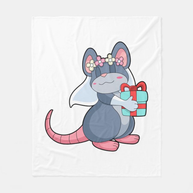 Mouse as Bride with Veil & Gift.PNG Fleece Blanket (Front)