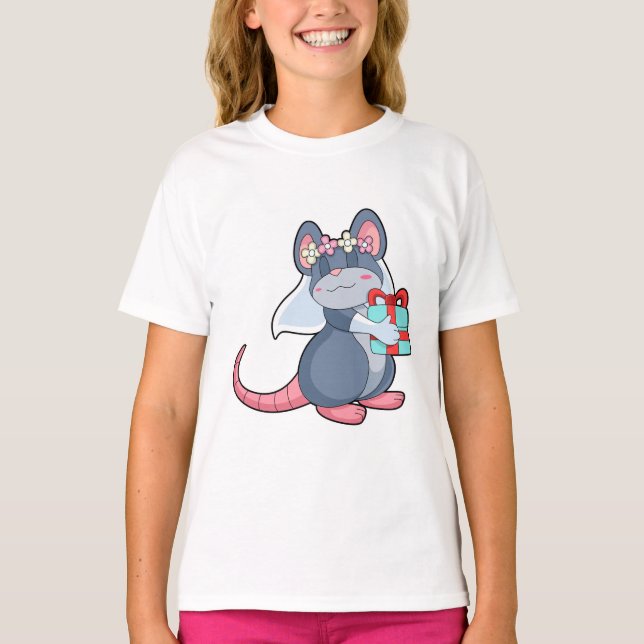 Mouse as Bride with Veil & Gift.PNG T-Shirt (Front)