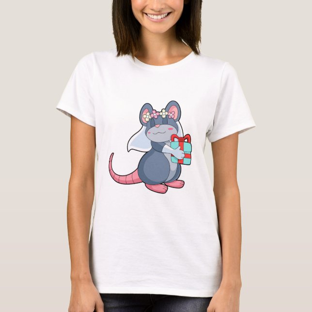 Mouse as Bride with Veil & Gift.PNG T-Shirt (Front)