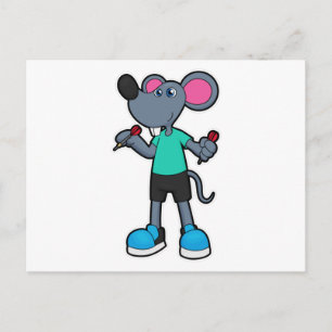 Mouse as Dart player with Darts Postcard