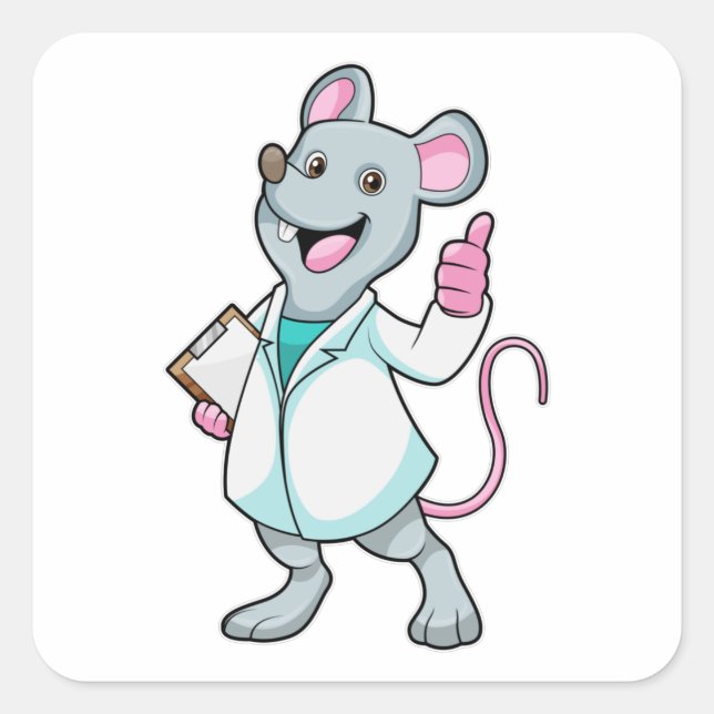 Mouse as Doctor with Doctor's coat Square Sticker (Front)