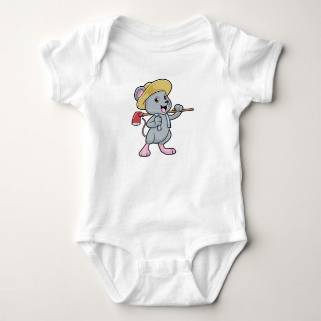 Mouse as Farmer with Axe & Hat Baby Bodysuit (Front)