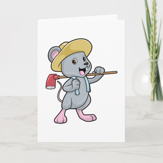 Mouse as Farmer with Axe & Hat Card (Front)