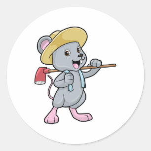 Mouse as Farmer with Axe & Hat Classic Round Sticker