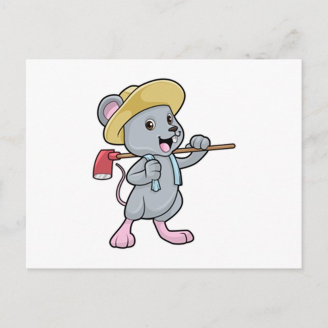 Mouse as Farmer with Axe & Hat Postcard (Front)