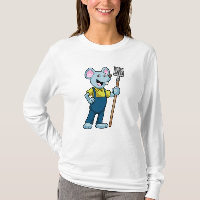 Mouse as Farmer with Rake T-Shirt (Front)