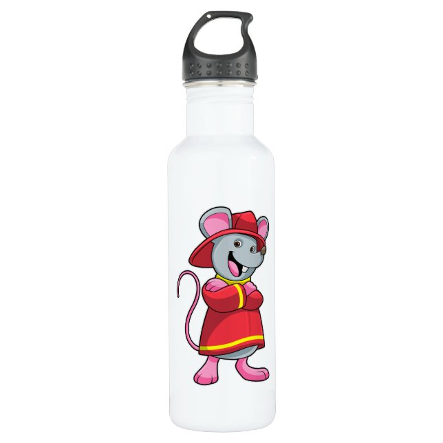 Mouse as Firefighter with Helmet 710 Ml Water Bottle (Front)