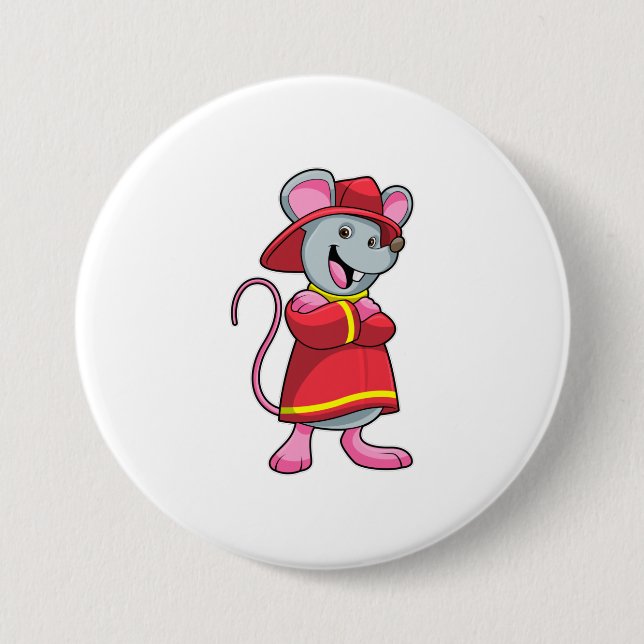 Mouse as Firefighter with Helmet 7.5 Cm Round Badge (Front)