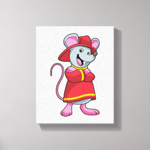 Mouse as Firefighter with Helmet Canvas Print