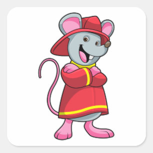 Mouse as Firefighter with Helmet Square Sticker