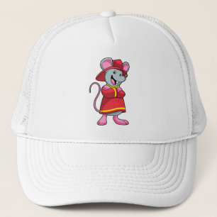 Mouse as Firefighter with Helmet Trucker Hat