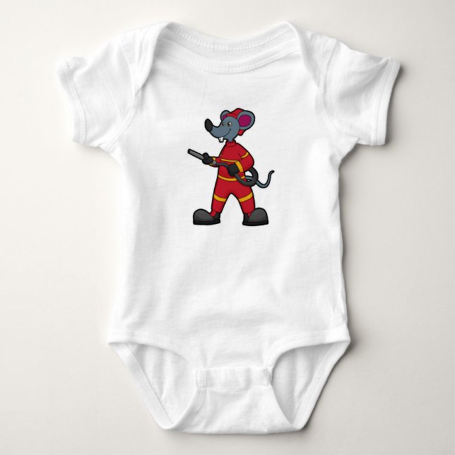 Mouse as Firefighter with Hose Baby Bodysuit (Front)