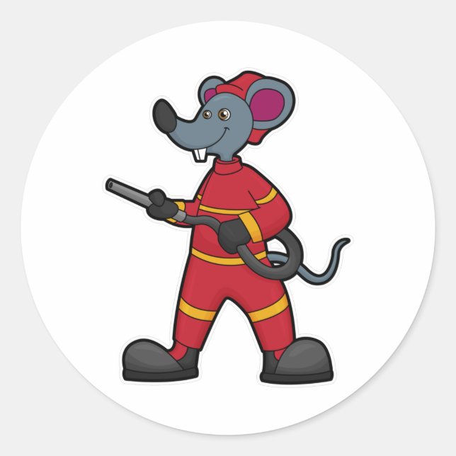 Mouse as Firefighter with Hose Classic Round Sticker (Front)