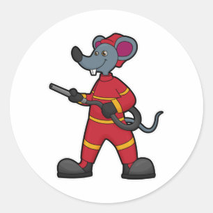 Mouse as Firefighter with Hose Classic Round Sticker