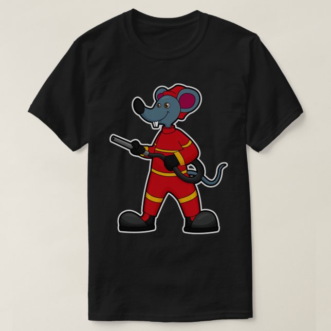 Mouse as Firefighter with Hose T-Shirt (Design Front)
