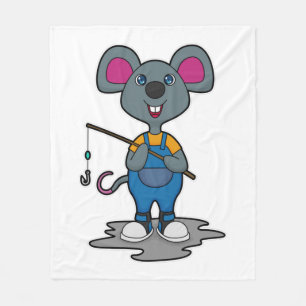 Mouse as Fisher with Fishing rod Fleece Blanket
