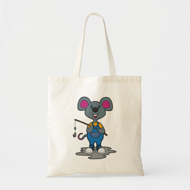 Mouse as Fisher with Fishing rod Tote Bag (Front)