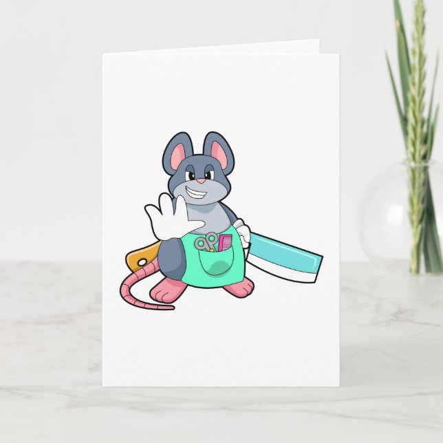 Mouse as Hairdresser with Scissors & Comb Card (Front)