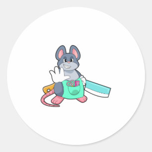 Mouse as Hairdresser with Scissors & Comb Classic Round Sticker