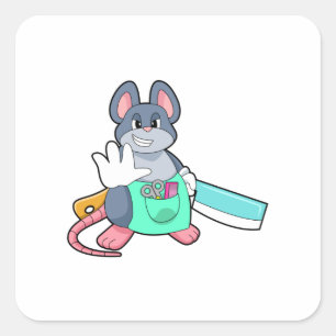 Mouse as Hairdresser with Scissors & Comb Square Sticker