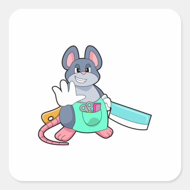 Mouse as Hairdresser with Scissors & Comb Square Sticker (Front)