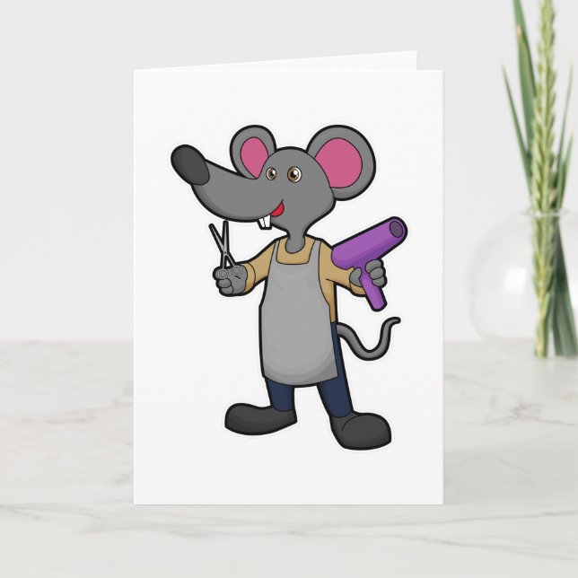 Mouse as Hairdresser with Scissors & Hair dryer Card (Front)