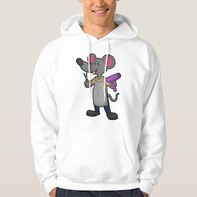 Mouse as Hairdresser with Scissors & Hair dryer Hoodie (Front)