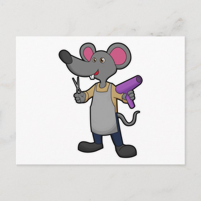 Mouse as Hairdresser with Scissors & Hair dryer Postcard (Front)