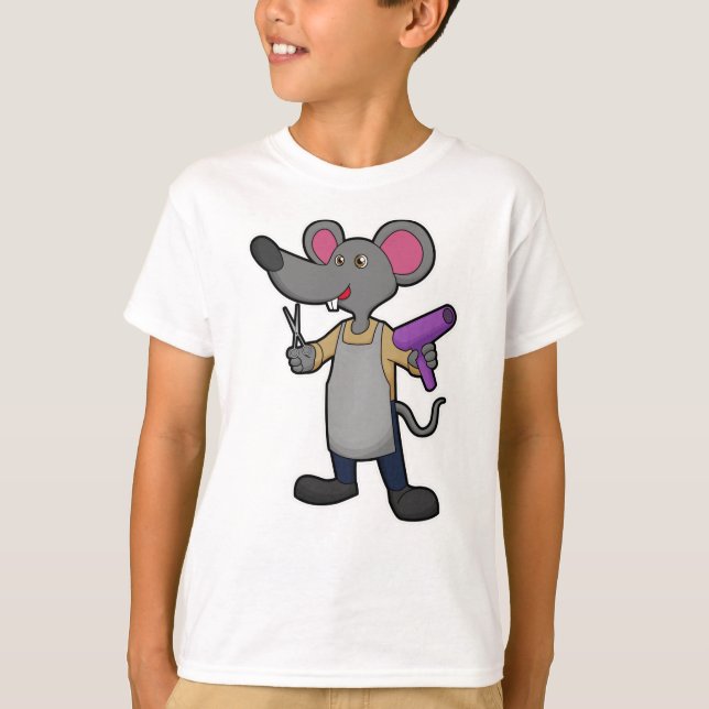 Mouse as Hairdresser with Scissors & Hair dryer T-Shirt (Front)