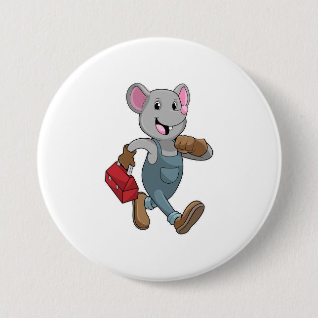 Mouse as Handyman with Toolbox 7.5 Cm Round Badge (Front)