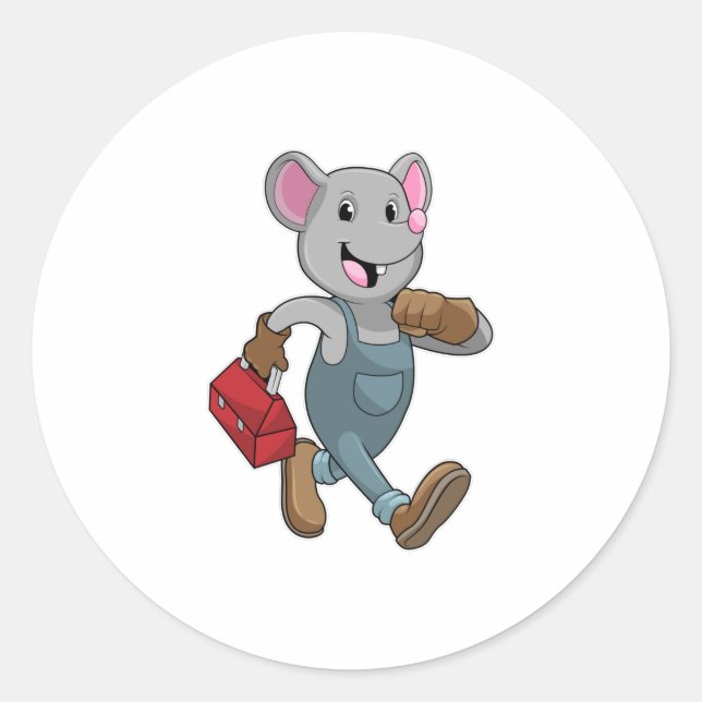 Mouse as Handyman with Toolbox Classic Round Sticker (Front)